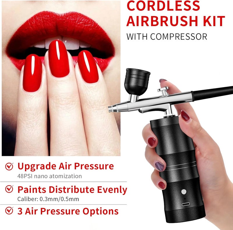 CBVCBV Airbrush Kit with Compressor Portable Airbrush Kit 48PSI High-Pressure Non-Clogging Air Brush Set Cordless Rechargeable with 0.3mm Nozzle and Cleaning Brush for Painting,Nail Art, Makeup (Black) - Image 5